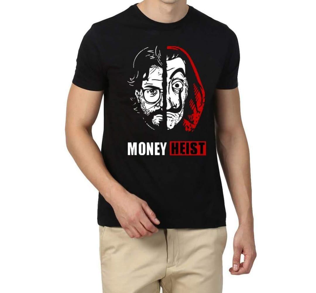 Money Heist Printed Men's T-Shirt & Jogger Tracksuit Set – Black Casual Summer Outfit