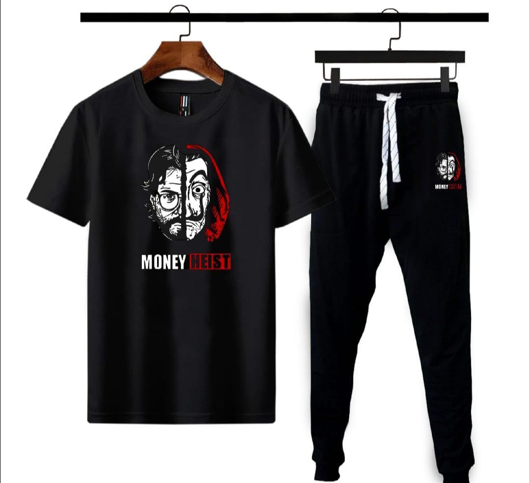 Money Heist Printed Men's T-Shirt & Jogger Tracksuit Set – Black Casual Summer Outfit